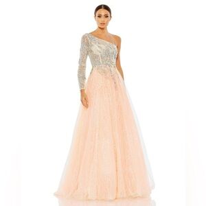Mac Duggal 20232 NWT Light Pink Embroidered One Shoulder Bodice Ballgown
